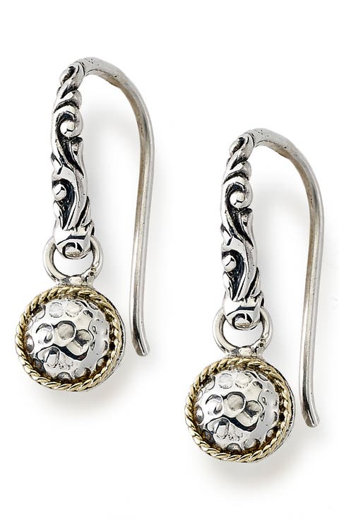 Sterling Silver & 18K Gold Hammered Circle Drop Earrings