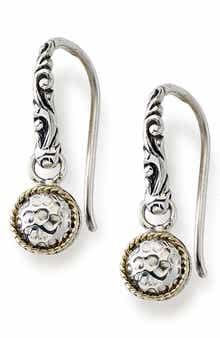 SAMUEL B. Sterling Silver & 18K Gold Hammered Circle Drop Earrings