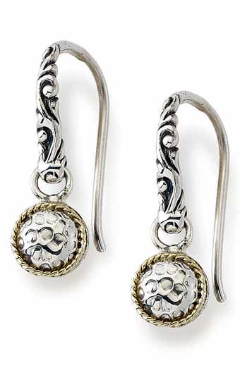 SAMUEL B. Sterling Silver & 18K Gold Hammered Circle Drop Earrings