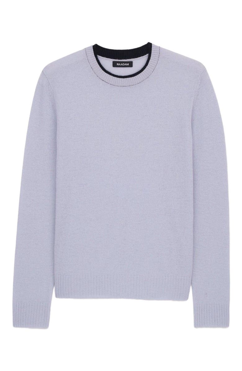 NAADAM Lightweight Cashmere Contrast Trim Crewneck Sweater, Alternate, color, Ice Blue
