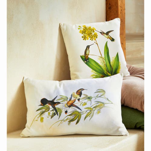 Tag Hummingbird Lumbar Cotton Accent Decorative Throw Pillow In White