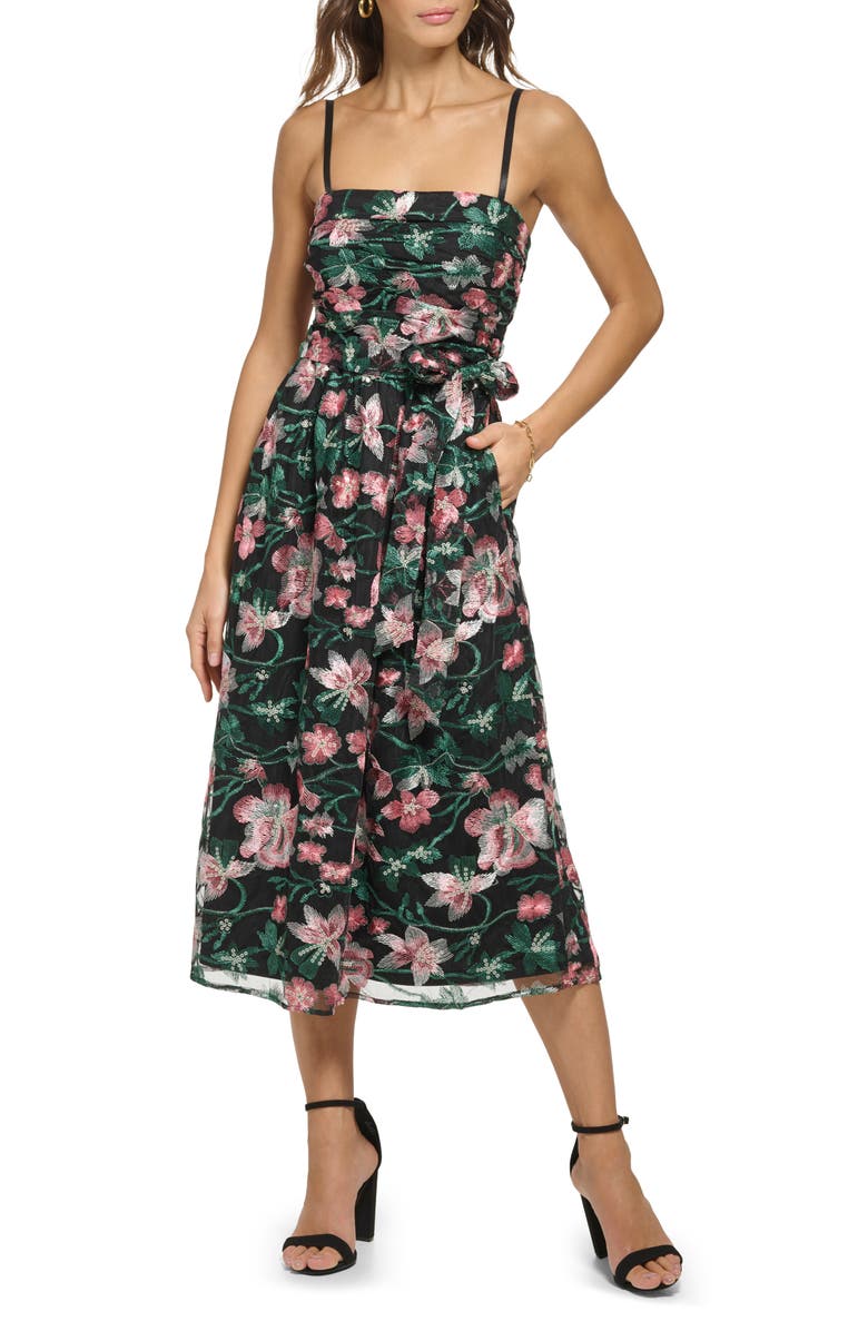 Kensie Floral Embroidered Fit & Flare Midi Dress, Main, color, 