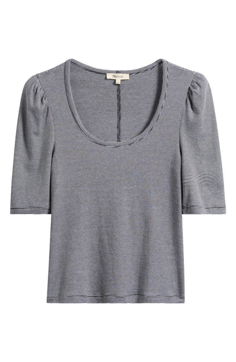 Madewell Stripe Puff Sleeve Scoop Neck T-Shirt, Alternate, color, B/ W Skinny Stripe