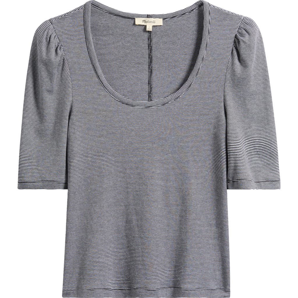 Madewell Stripe Puff Sleeve Scoop Neck T-shirt In Gray
