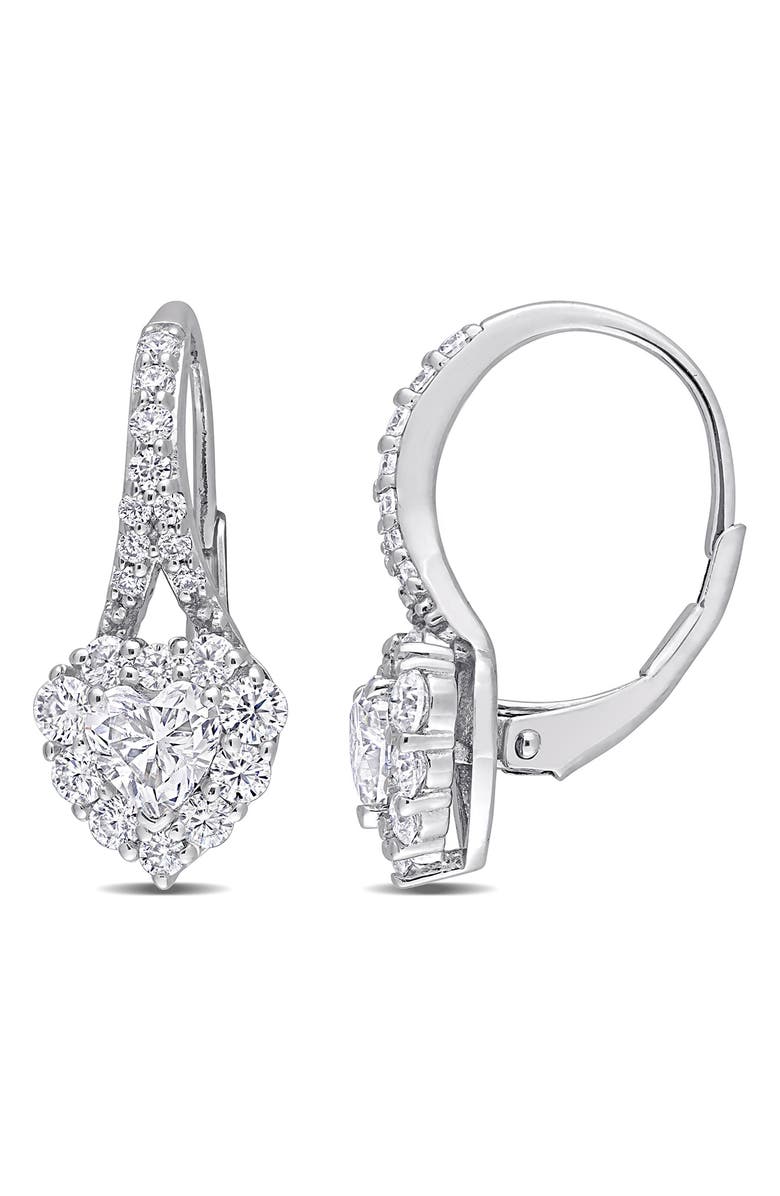 DELMAR Sterling Silver & Created Moissanite Heart Drop Earrings, Main, color, Silver