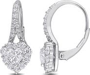 DELMAR Sterling Silver & Created Moissanite Heart Drop Earrings