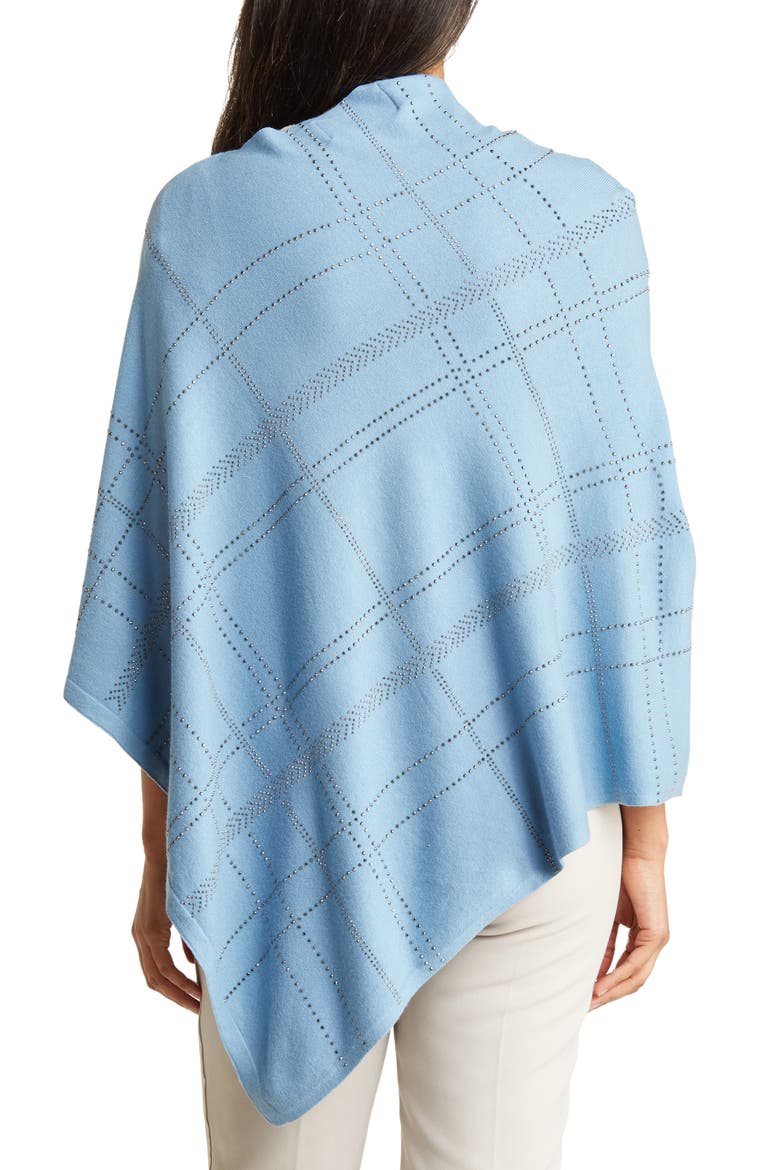 Crystal Embellished Plaid Poncho, Alternate, color, BLUE