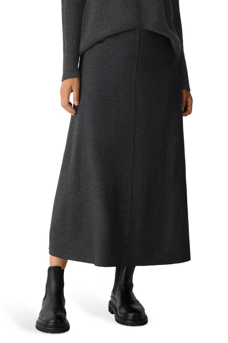 Virgin Wool Jersey A-Line Midi Skirt, Main, color, CHARCOAL