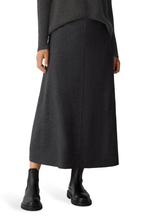 Virgin Wool Jersey A-Line Midi Skirt (Petite)