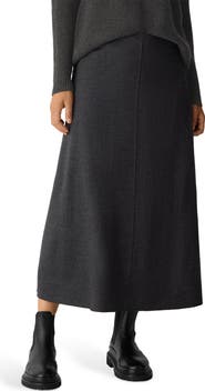 Eileen Fisher Virgin Wool Jersey A-Line Midi Skirt