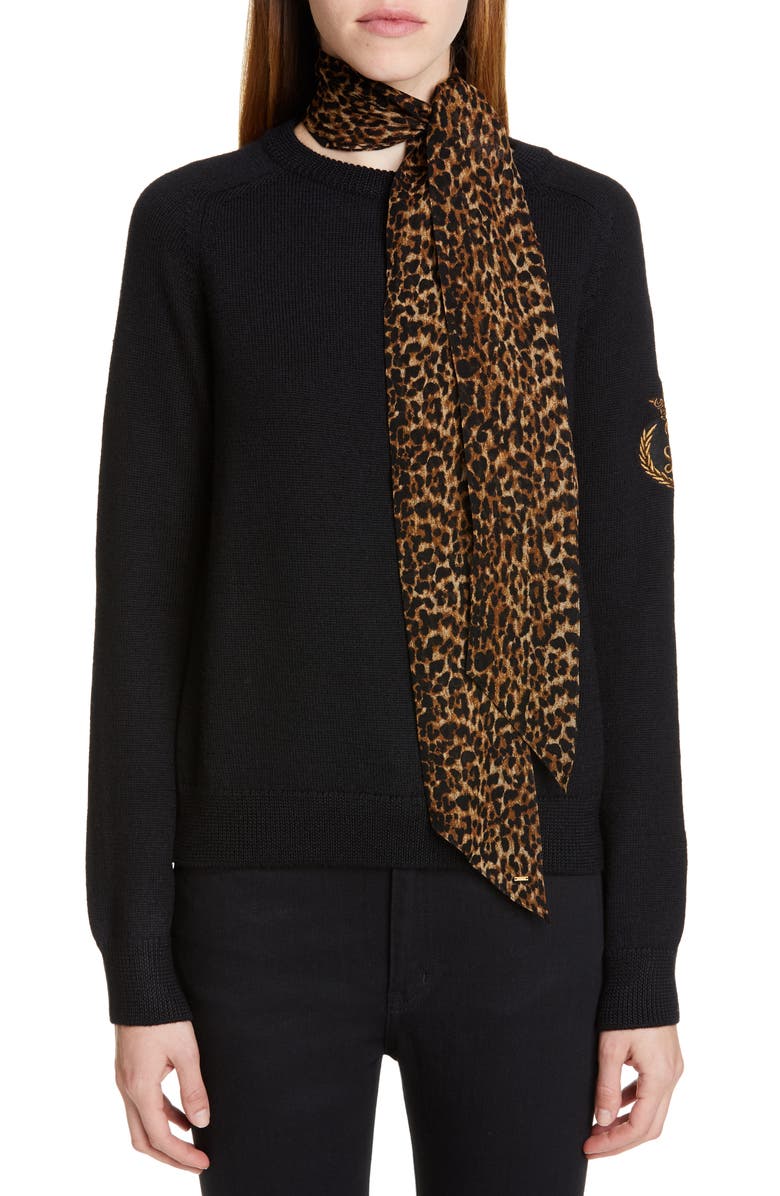 Saint Laurent Random Skinny Wool Scarf, Alternate, color,