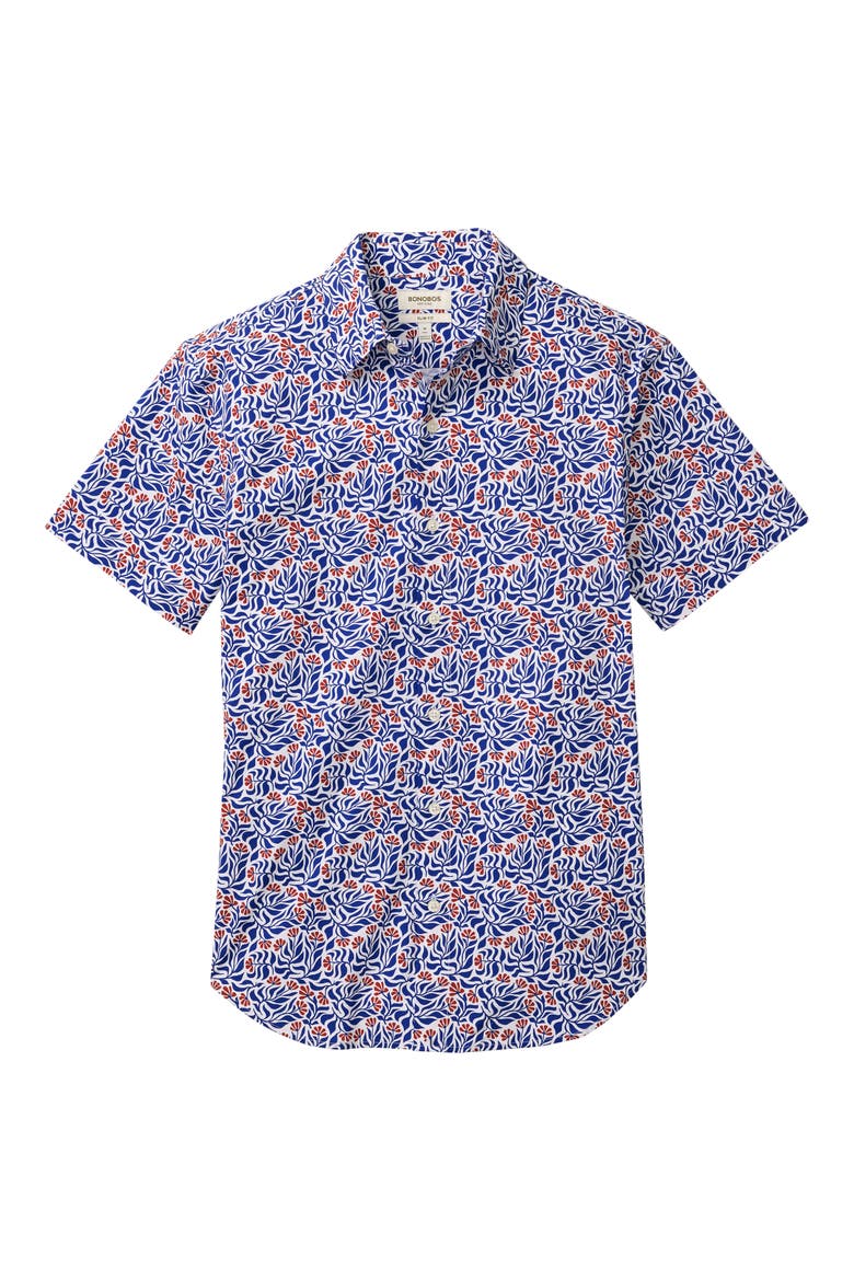 Riviera Slim Fit Floral Short Sleeve Stretch Cotton Button-Up Shirtr, Alternate, color, BLUE FLORAL VIBES