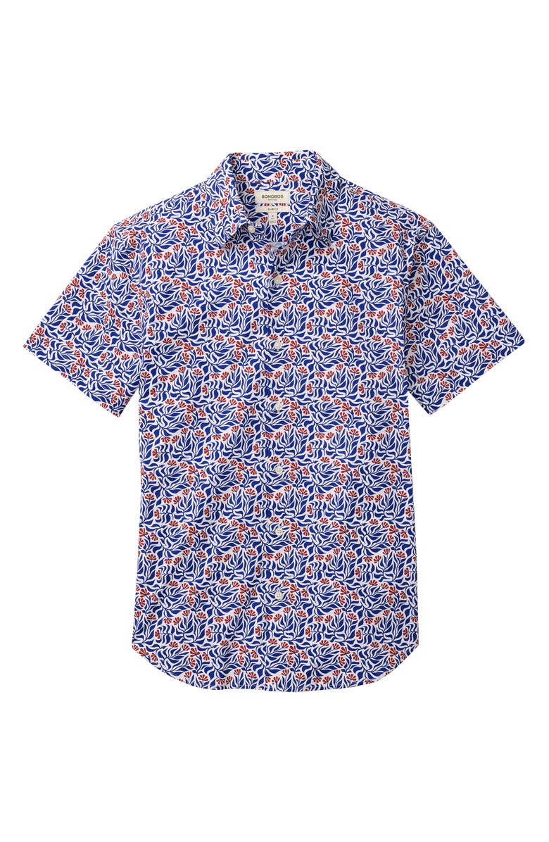 Bonobos Riviera Slim Fit Floral Short Sleeve Stretch Cotton Button-Up Shirtr, Alternate, color, Blue Floral Vibes