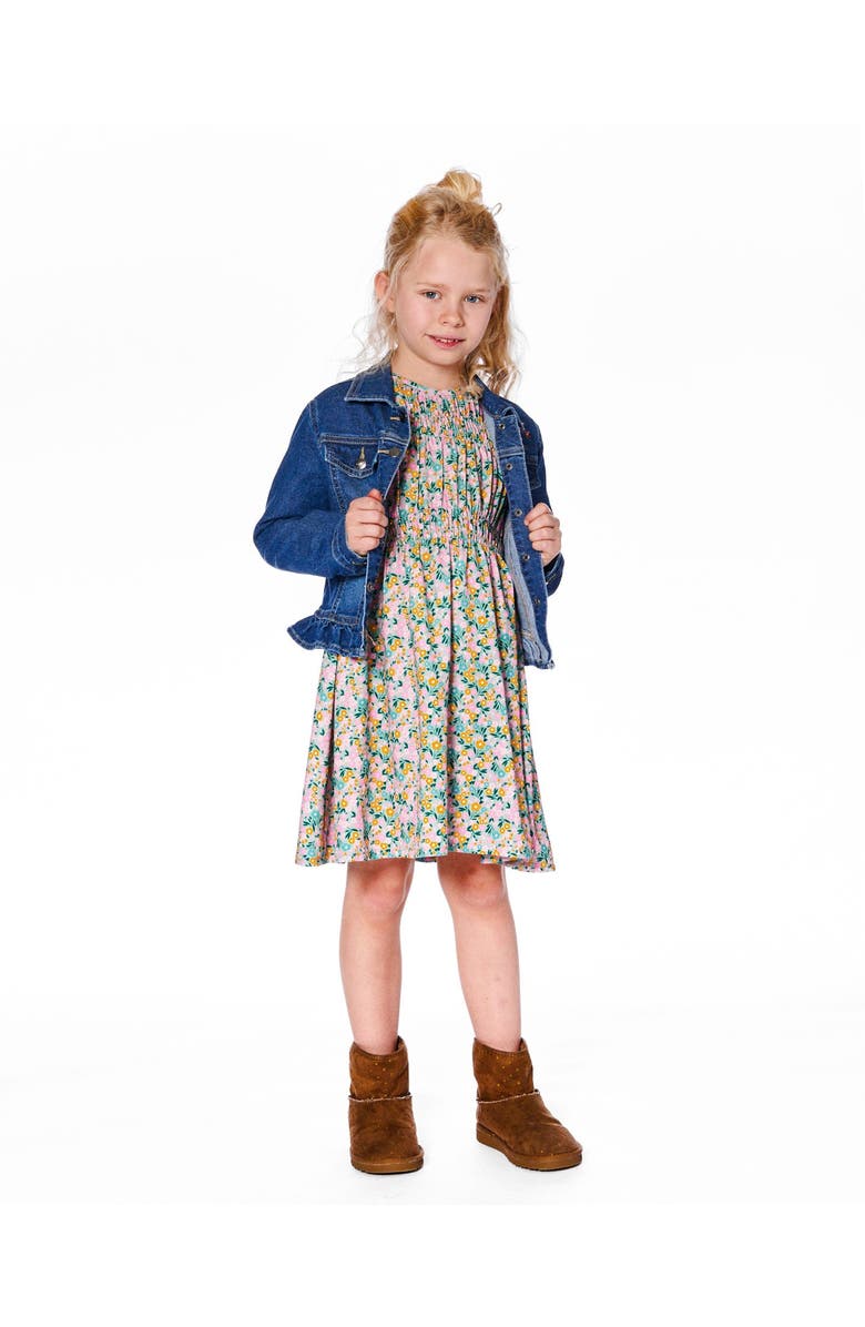 Deux par Deux Denim Jacket with Ruffle Hem and Floral Embroidery, Alternate, color, Blue Denim