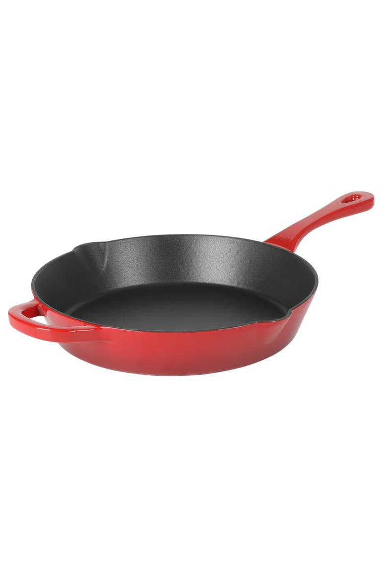 12 Inch Enameled Cast Iron Round Skillet, Main, color, Red