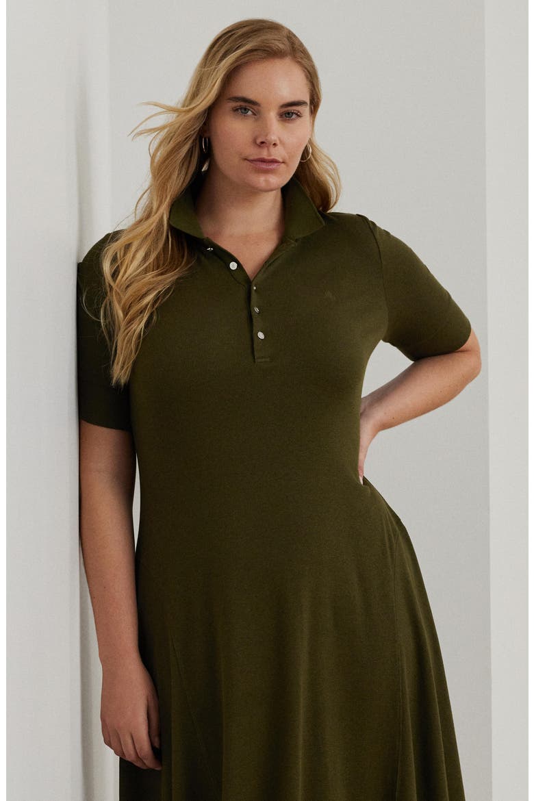 Cotton Blend Midi Dress, Alternate, color, BOTANIC GREEN