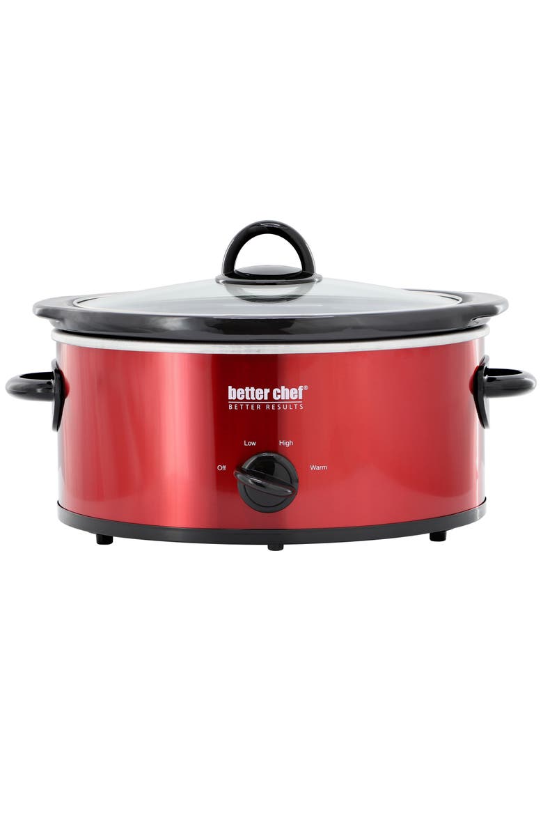 3 Quart Oval Slow Cooker Removable Stoneware Crock Red, Main, color, Red