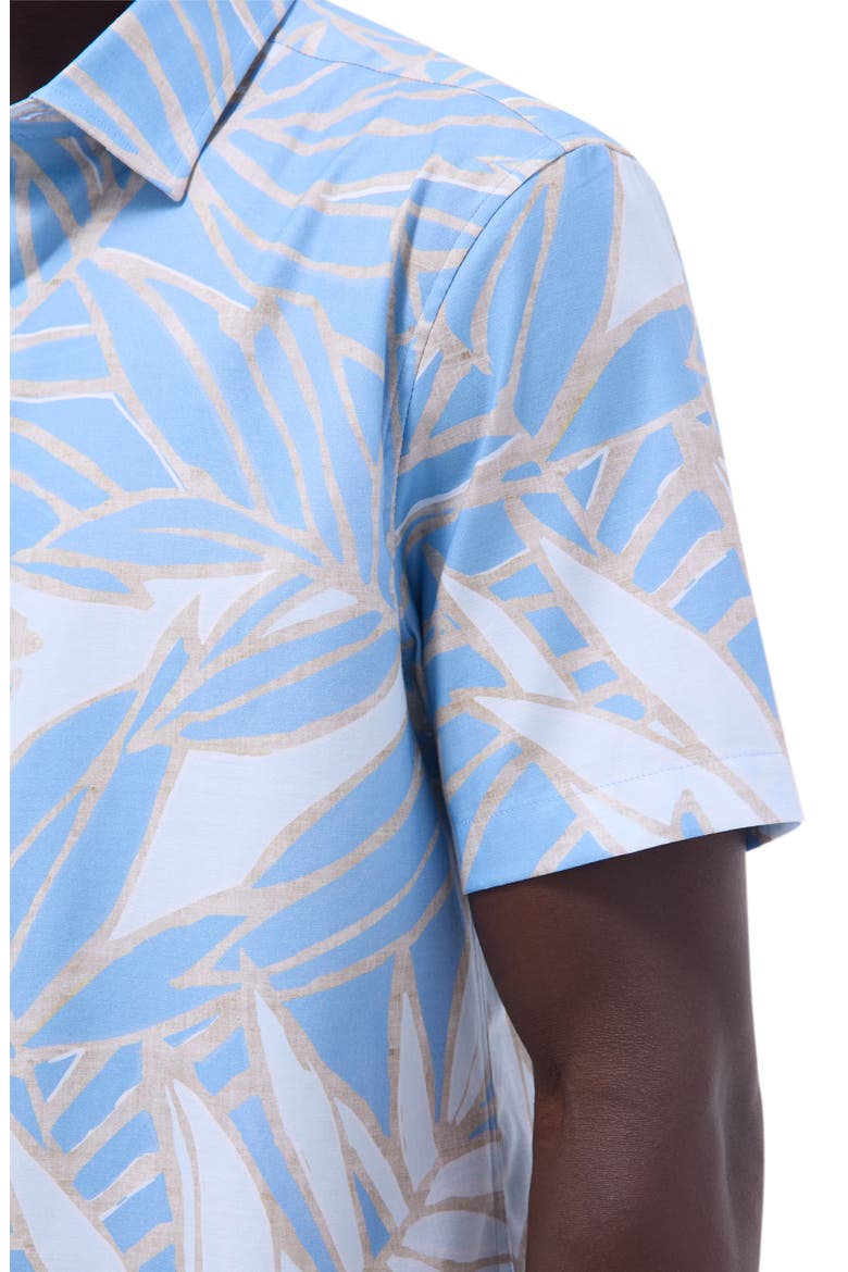 Orson Leaf Print Short Sleeve Stretch Cotton Button-Up Shirt, Alternate, color, AIR BLUE