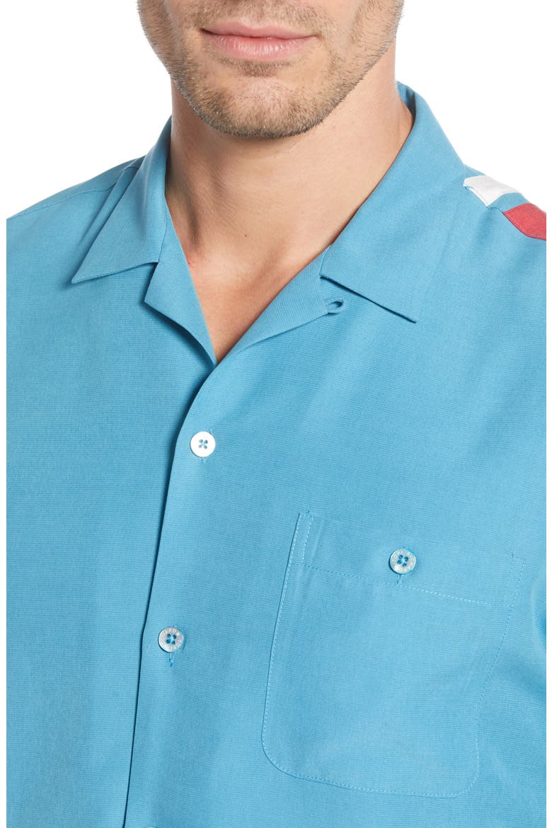 Santa Notes Classic Fit Silk Blend Button-Up Shirt, Alternate, color, POOL