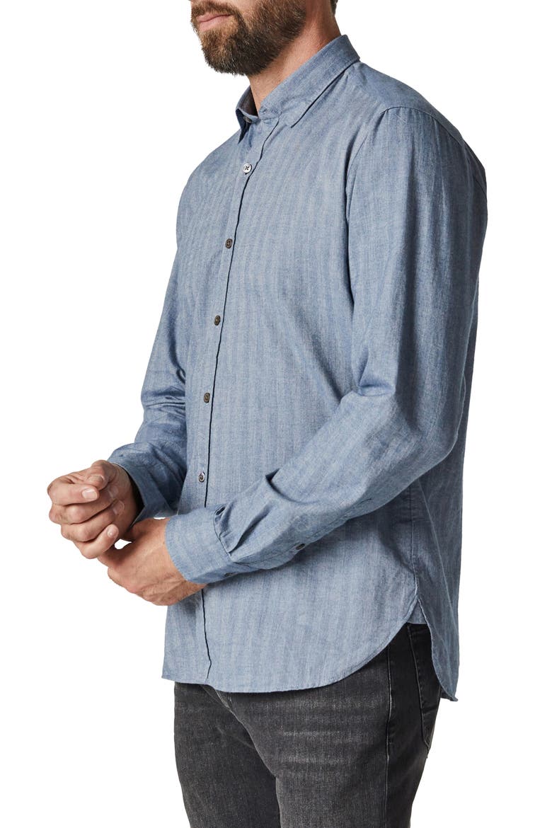 Cotton Herringbone Button-Up Shirt, Alternate, color, BLUE