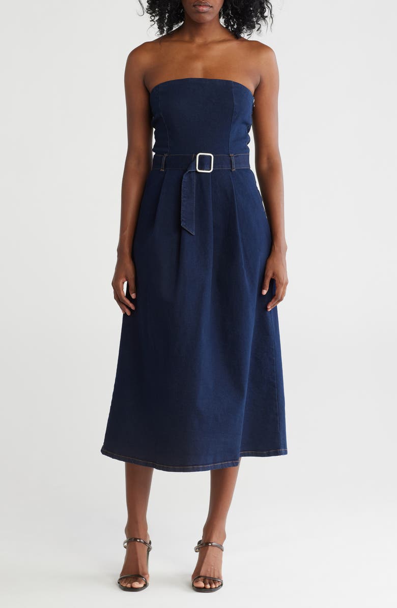 Steve Madden Strapless Belted Denim Midi Dress, Main, color,