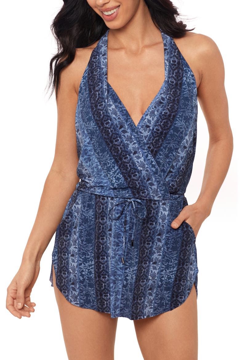 Via Roma Ellie Skirted One-Piece Swimsuit, Main, color, BLUE MULTI
