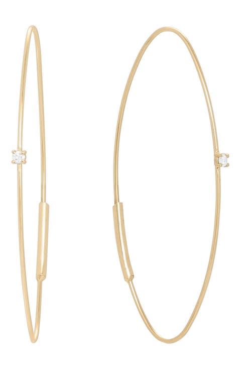 Small Wire Diamond Oval Hoop Threader Earrings