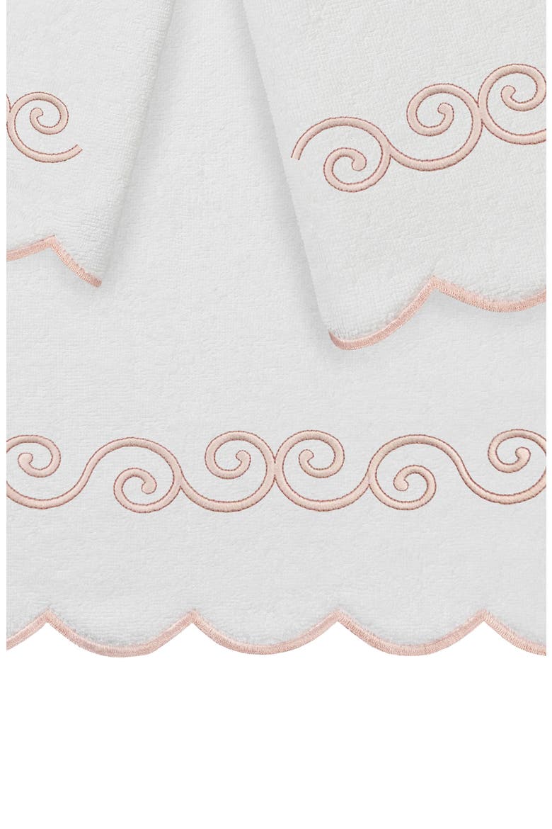 Symmetra Scallop 3-Piece Turkish Cotton Towel Set, Alternate, color, WHITE/ PINK