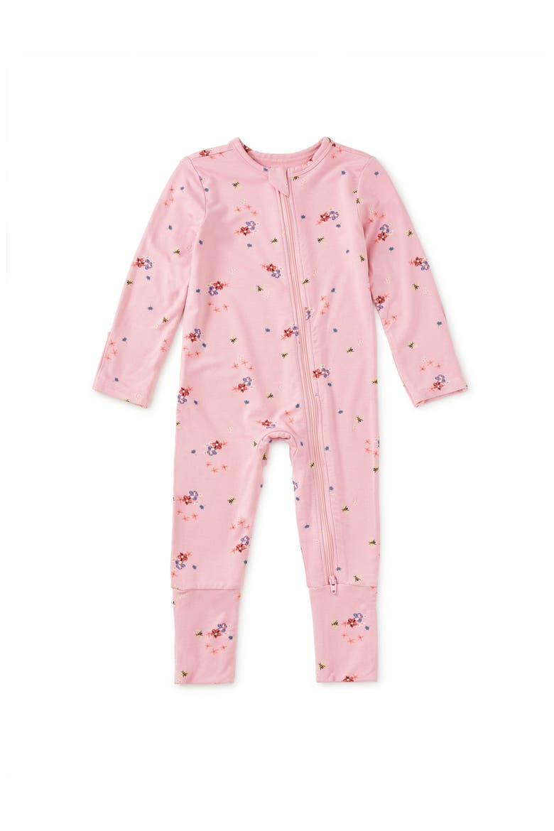 Footed Baby Romper, Main, color, Busy Bees & Flowers