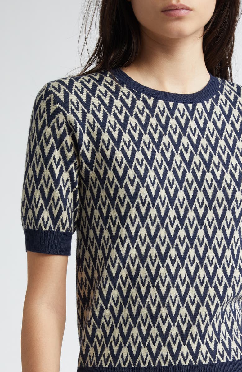Valentino Garavani Toute La V Jacquard Virgin Wool Sweater, Alternate, color, Navy/ Cream