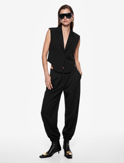 Notched Lapel Curved Hem Vest