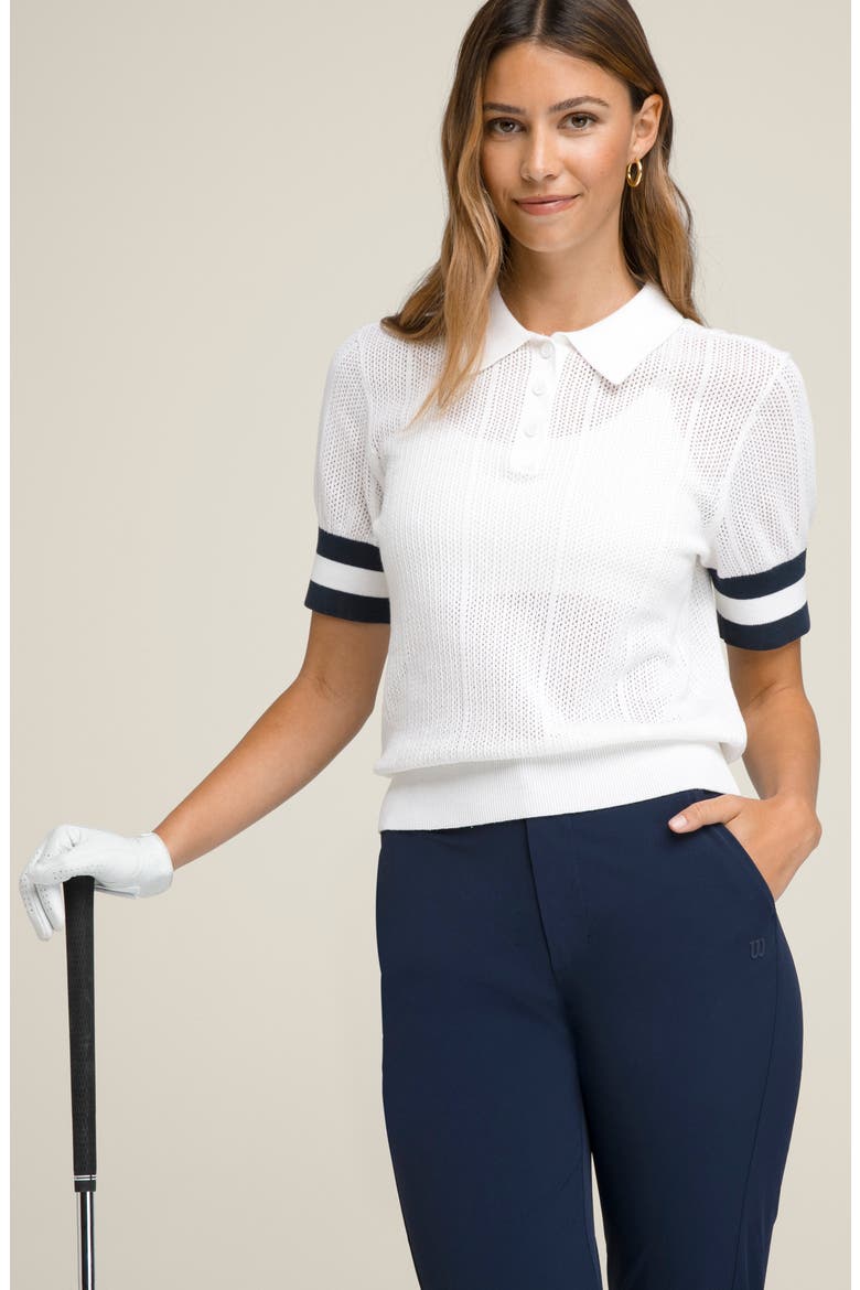 Essex Mesh Stitch Polo Sweater, Alternate, color, BRIGHT WHITE