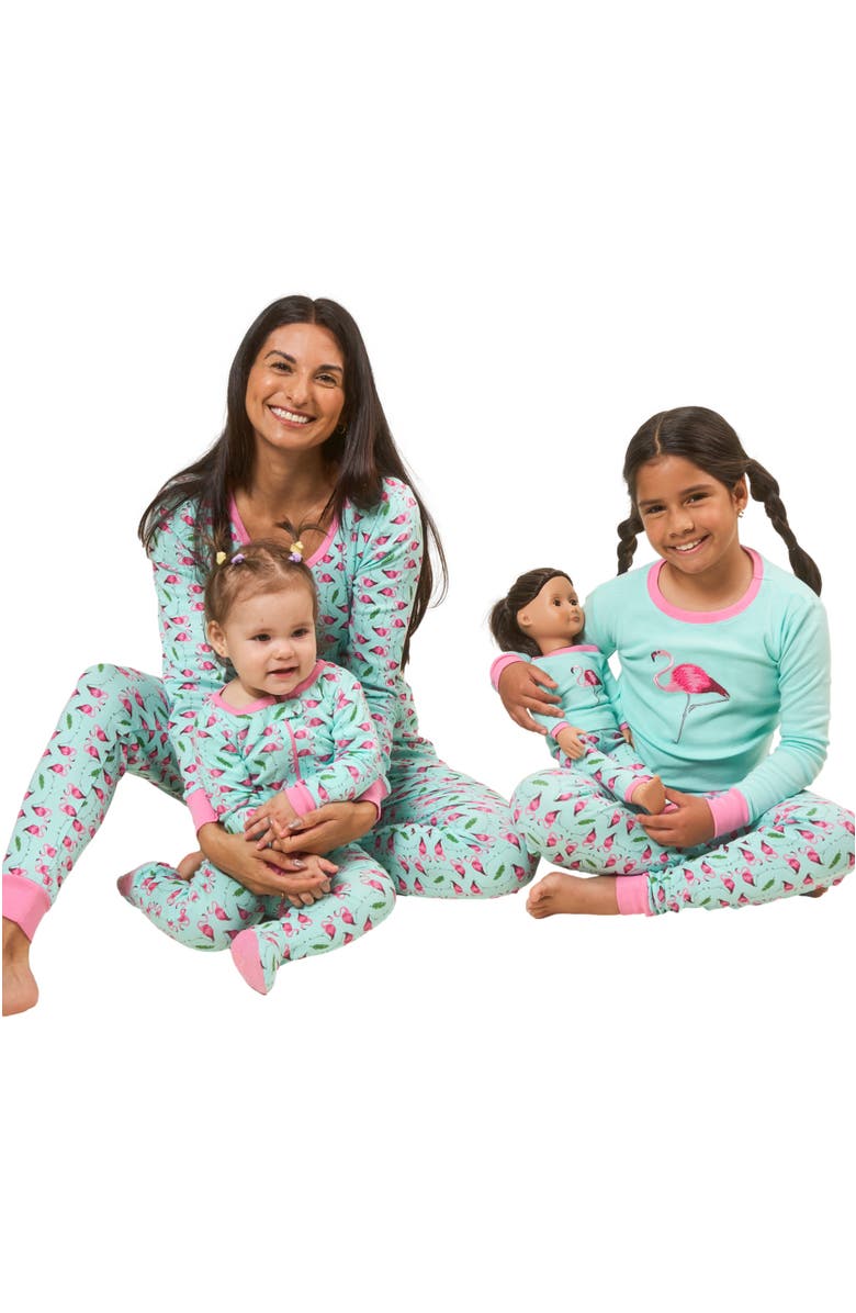 Leveret Footed Printed Cotton Matching Family Pajamas, Animal Kingdom Prints, Alternate, color, Flamingo