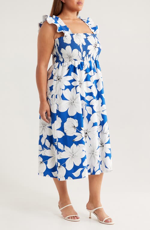 Anne Klein Ruffle Smocked Midi Dress In Blue