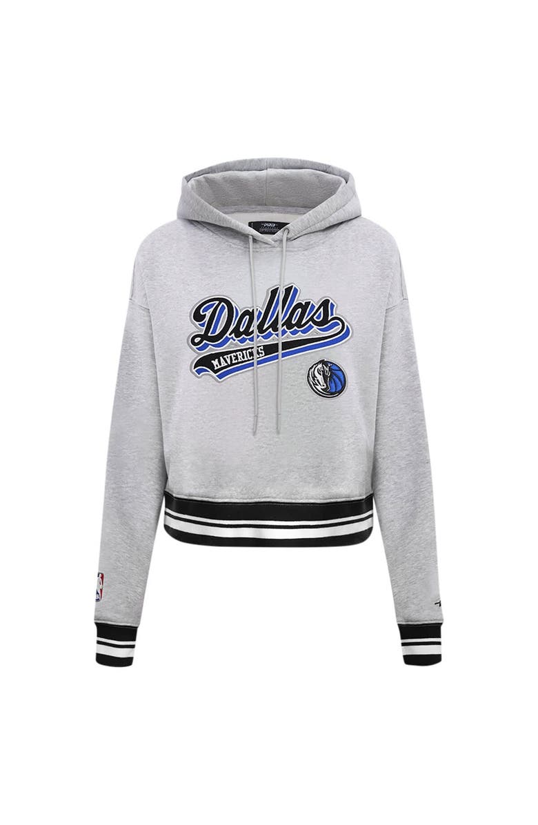 PRO STANDARD Women's Pro Standard Heather Gray Dallas Mavericks Script Tail Cropped Pullover Hoodie, Alternate, color, Heather Gray