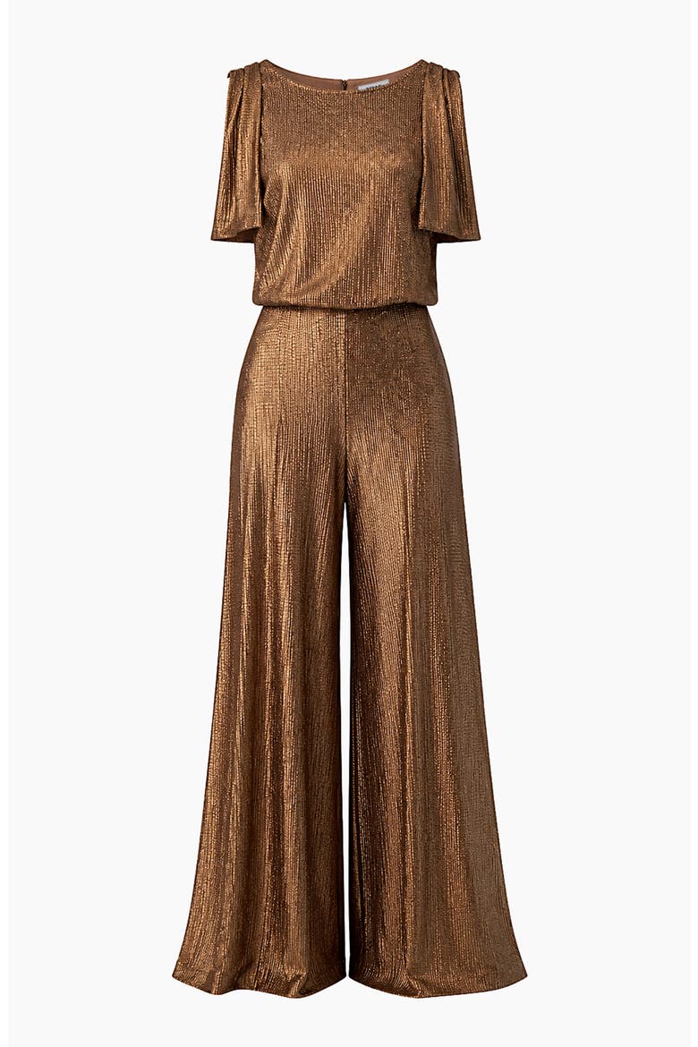 Shoulder-Tie Metallic Jumpsuit, Alternate, color, Copper