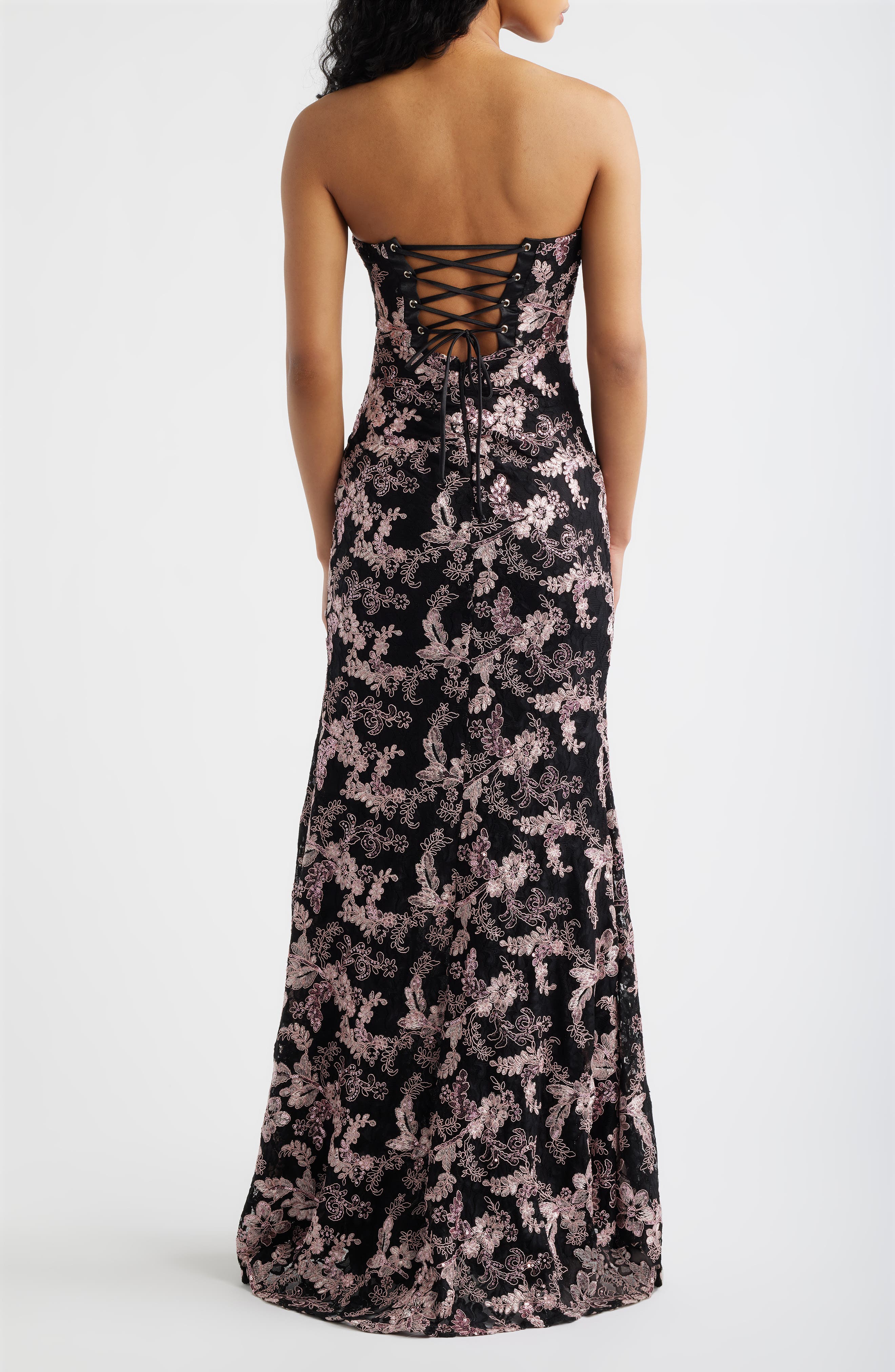 Embroidered Lace Corset Strapless Gown - image 2