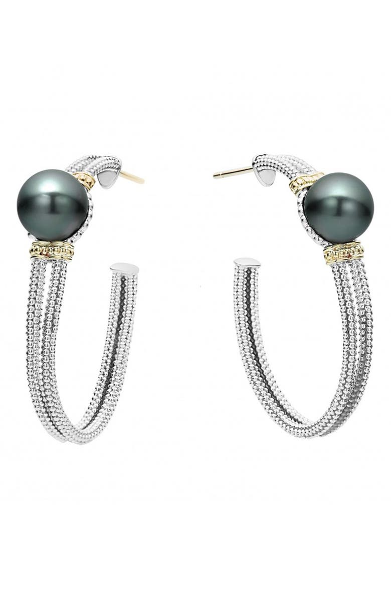 LAGOS Luna 10mm Pearl Hoop Earrings, Main, color, 