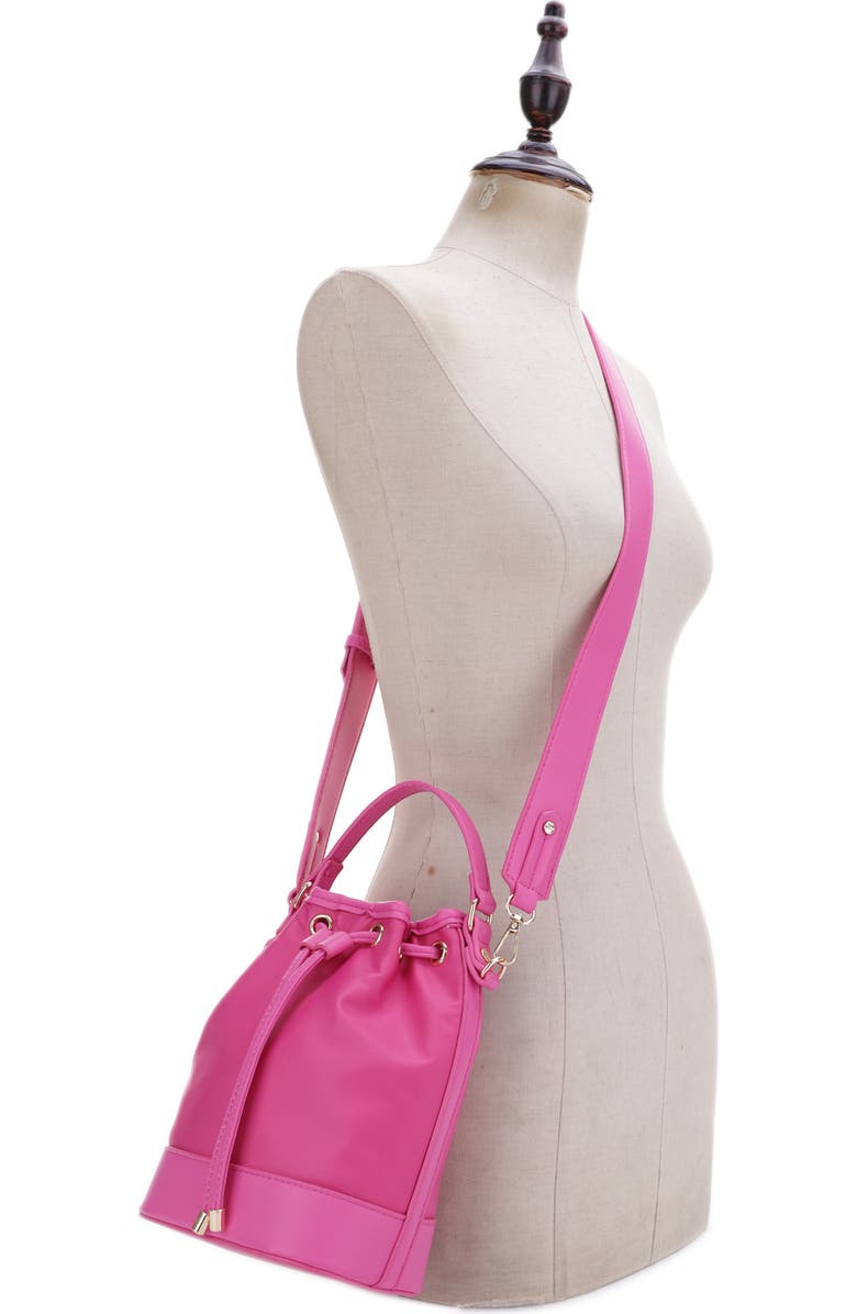 Mali + Lili Ella Nylon & Vegan Leather Bucket Bag, Alternate, color, Fuchsia