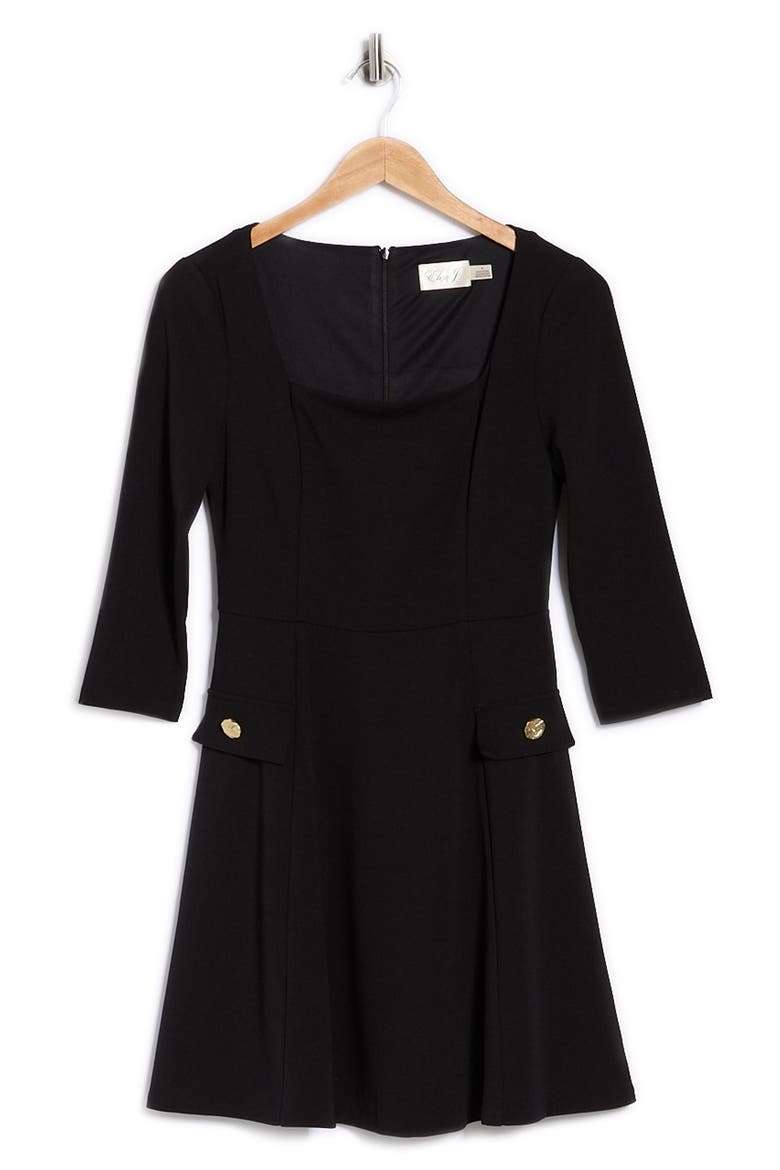 Long Sleeve Fit & Flare Dress, Alternate, color, BLACK