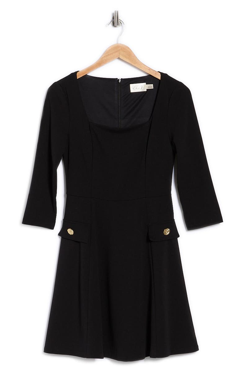 Eliza J Long Sleeve Fit & Flare Dress, Main, color, Black