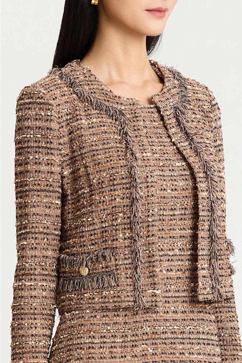 Eyelash Tweed Knit Jacket, Alternate, color, Warm Taupe/Black