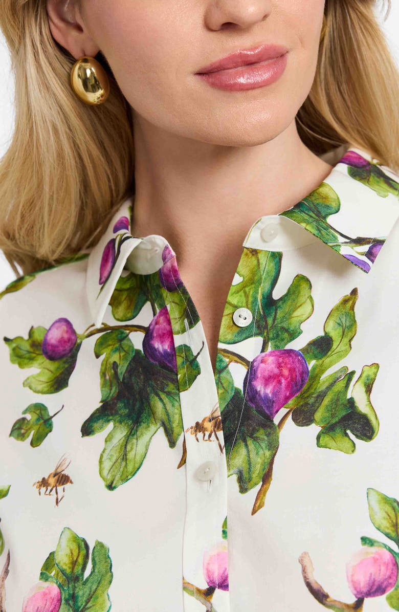 Foxcroft Hampton Figs Print Stretch Cotton Button-Up Shirt, Alternate, color, Ivory Multi