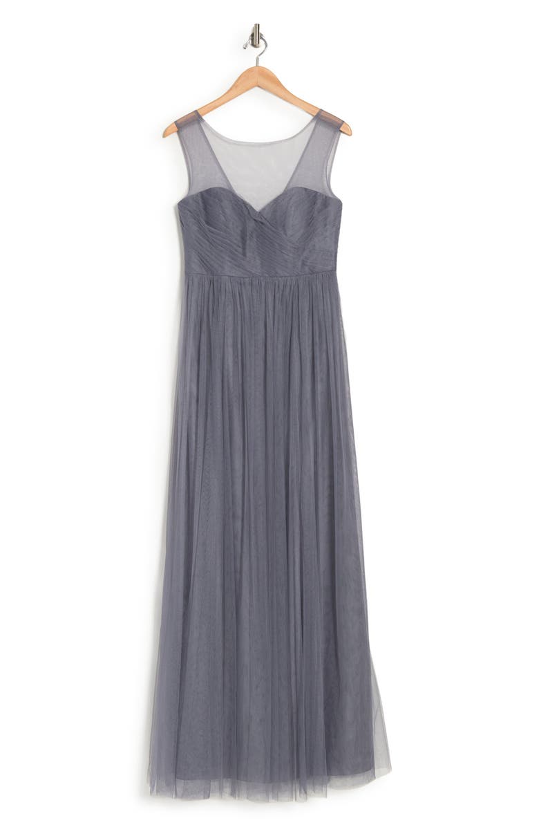 Jenny Yoo Aria Illusion Yoke Pleated Tulle Gown, Main, color, 