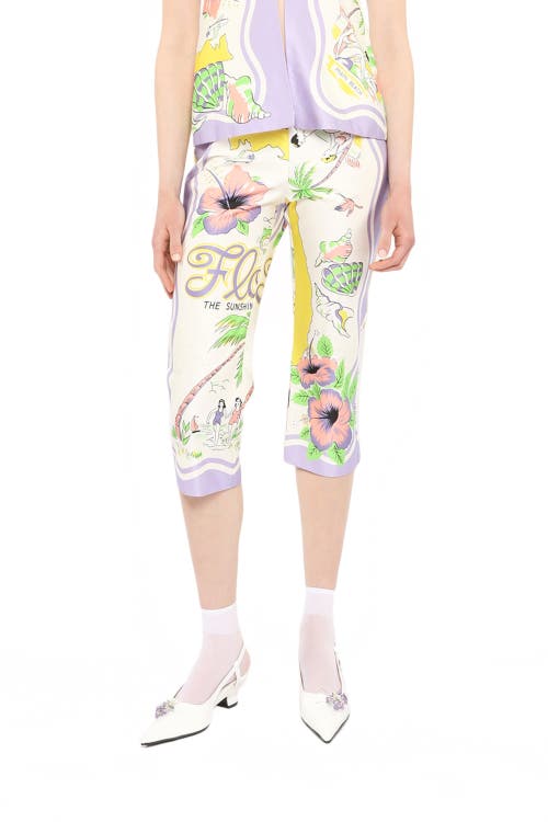 Anna Sui Florida Cotton Sateen Capri Pants In Lavender Multi