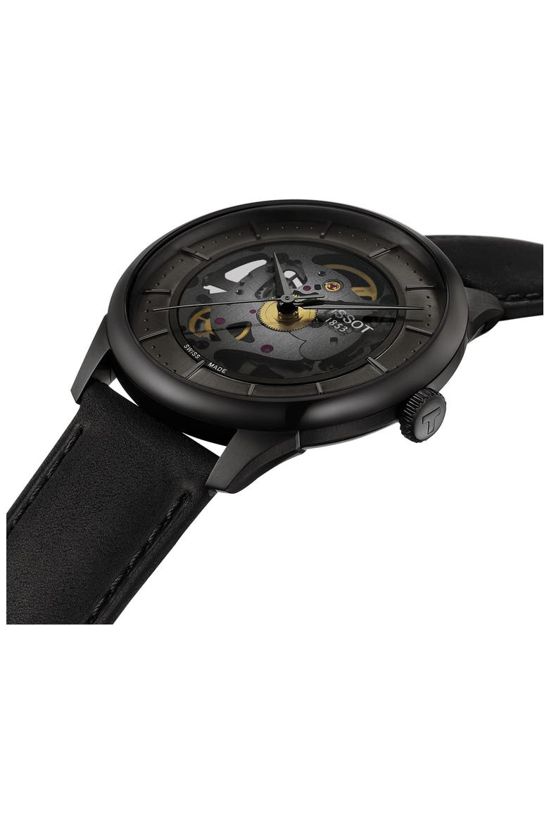 Chemin des Tourelles Leather Strap Watch, 39mm, Alternate, color, GUN