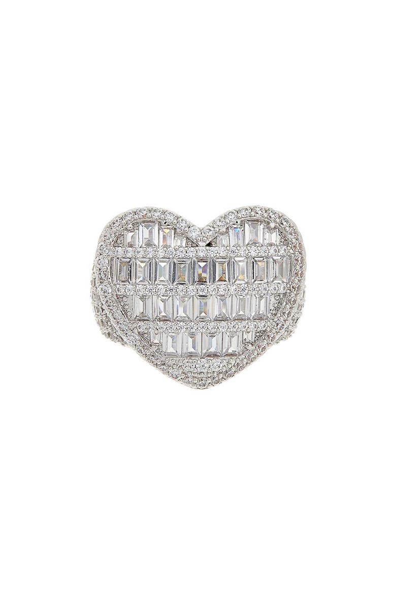 Cubic Zirconia Heart Ring, Main, color, WHITE GOLD