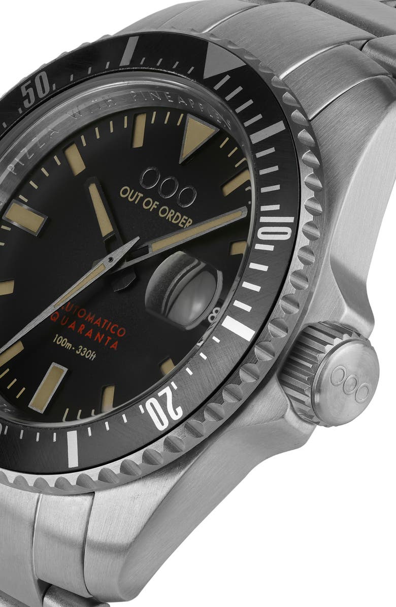 OUT OF ORDER Automatico Quaranta Bracelet Watch, 40mm, Alternate, color, Black