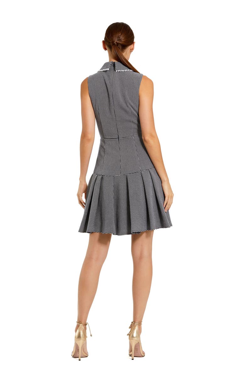 Mac Duggal Sleeveless Collared Bouclé Mini Dress With Pleats, Alternate, color, Black White