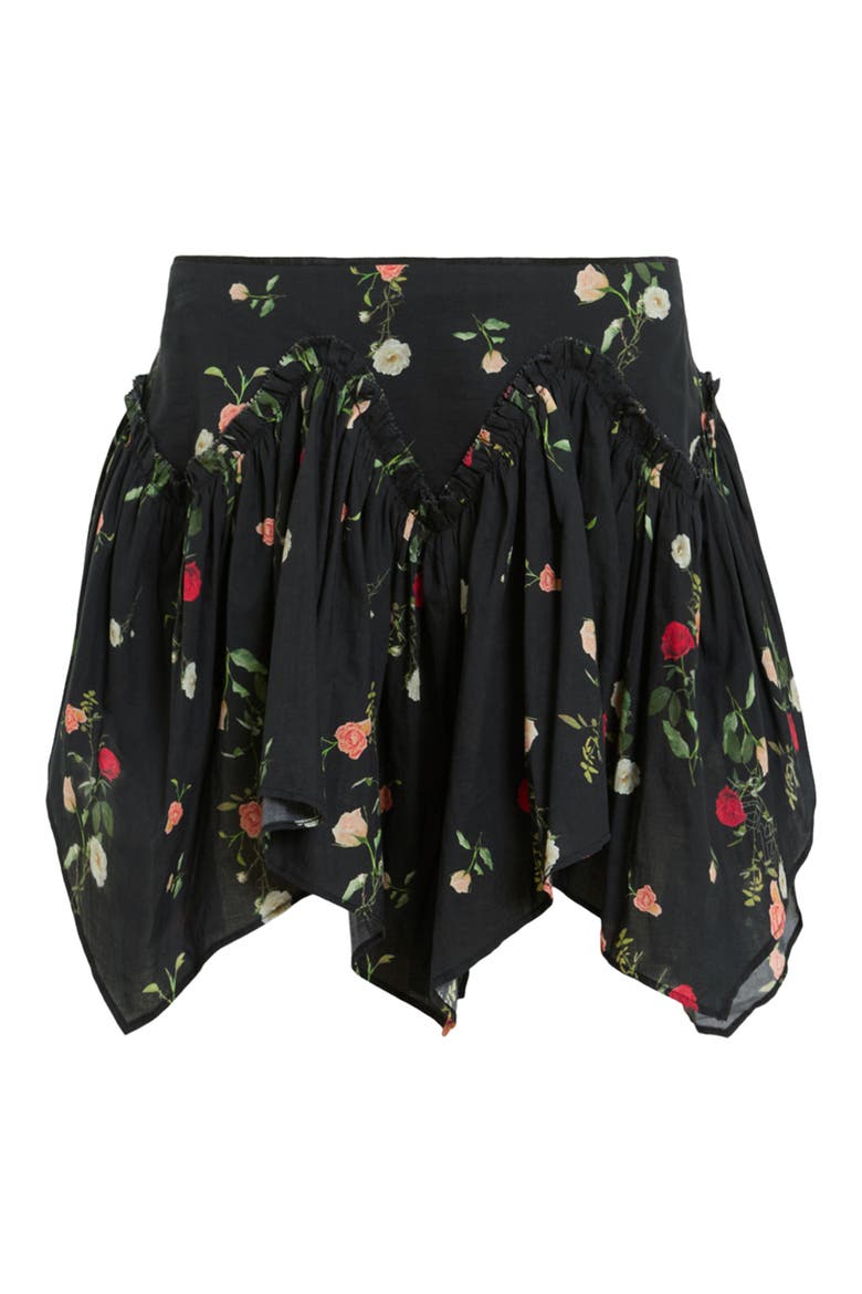 Delilah Floral Cotton Asymmetric Miniskirt, Alternate, color, BRIAR BLACK